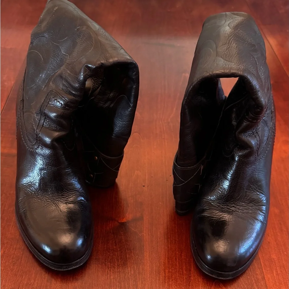 COACH Meadow Q220 Italy Signature Embossed Tall Black Leather Boots - Picture 2 of 13